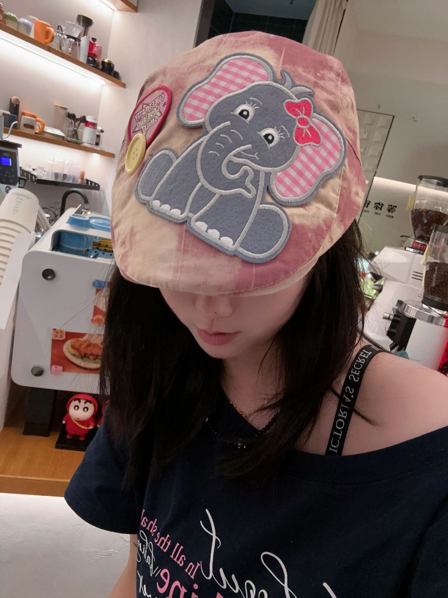 Cute Elephant Applique Beret Hat - Soft Fabric, Adjustable Fit, Retro Newsboy Cap(red) 4