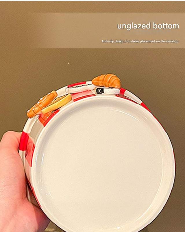 Charming Striped Ceramic Instant Noodle Bowl with 3D Accents & Happy every day!" Message(red)"