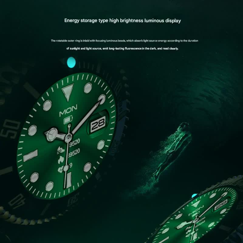 Classic Stainless Steel Smartwatch with Rotating Timer Bezel, Bluetooth Calling & Luminous Display(green) 3