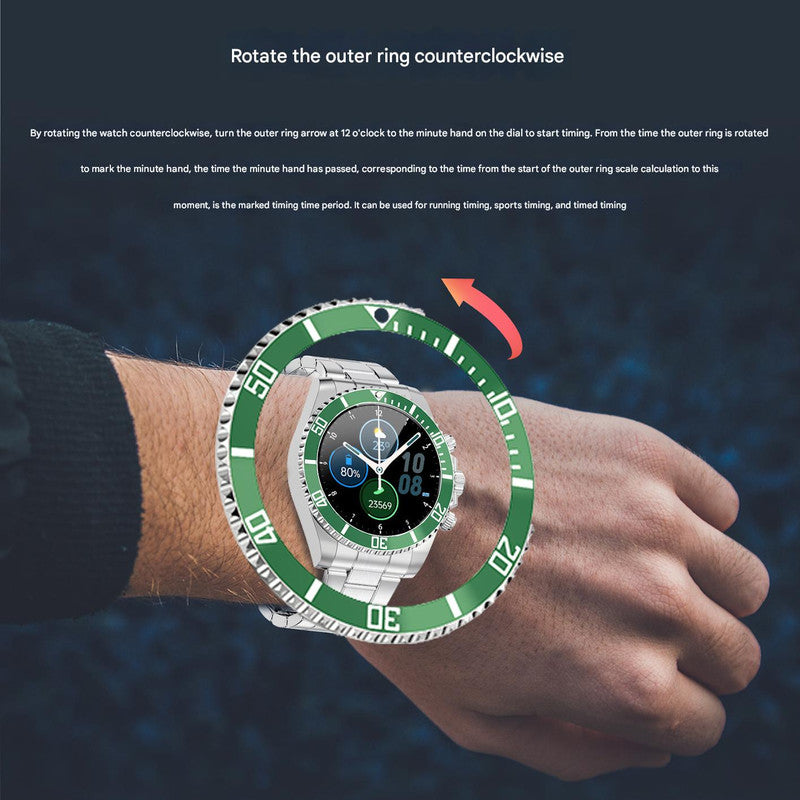 Classic Stainless Steel Smartwatch with Rotating Timer Bezel, Bluetooth Calling & Luminous Display(blue and red) 3