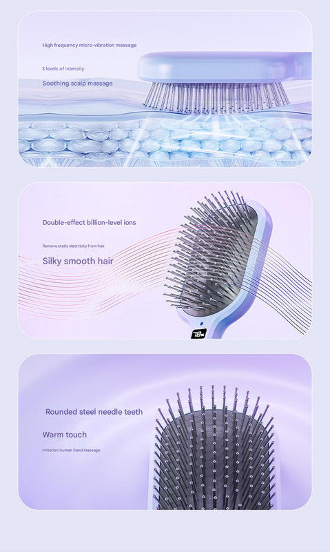 Electric Ionic Vibrating Massage Hairbrush - 3-Mode Sonic Scalp Massager & Detangler with LCD Display(Purple) 3