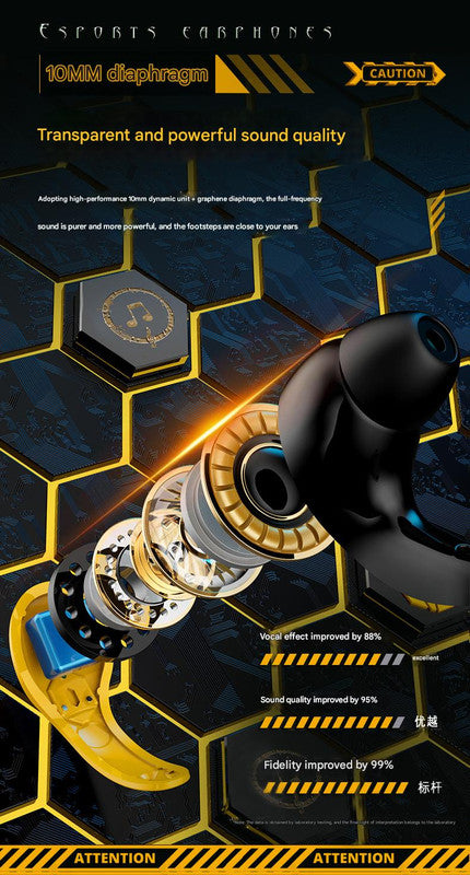 Mecha Style TWS Gaming Earbuds - Bluetooth 5.3, Low Latency, Ear-Hook Design, LED Display Case, Noise Cancelling(black) 3