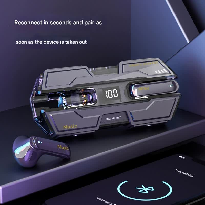 Futuristic TWS Gaming Earbuds - Bluetooth 5.3, Low Latency, HIFI Surround Sound, LED Display(green) 4
