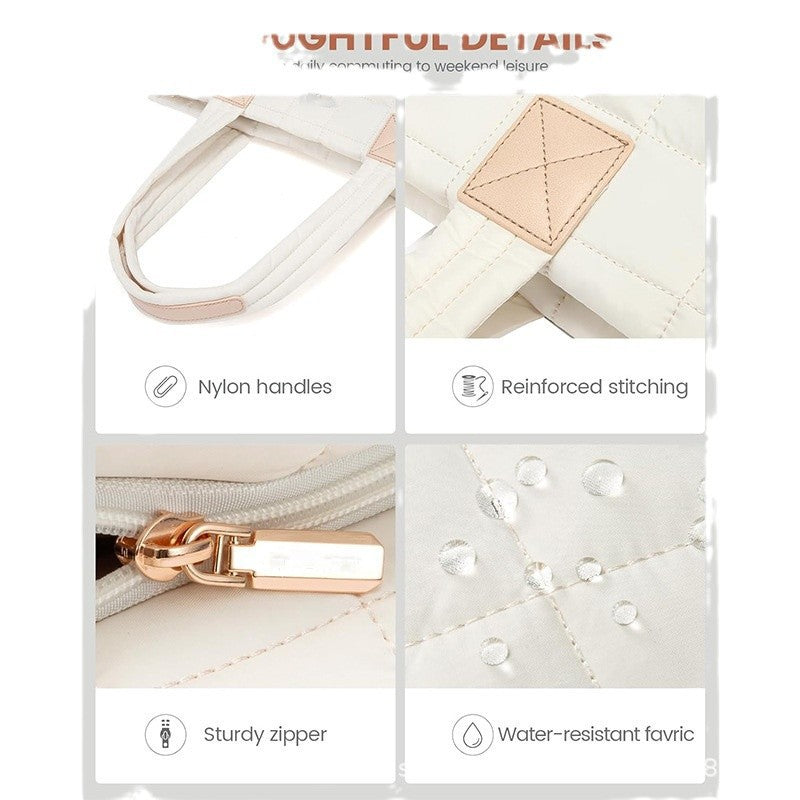 Lightweight Quilted Tote Bag for Women - Fits 15.6 Laptop Water-Resistant with Clutch & Luggage Strap(White)" 5