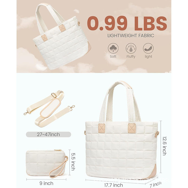 Lightweight Quilted Tote Bag for Women - Fits 15.6 Laptop Water-Resistant with Clutch & Luggage Strap(Khaki)" 4