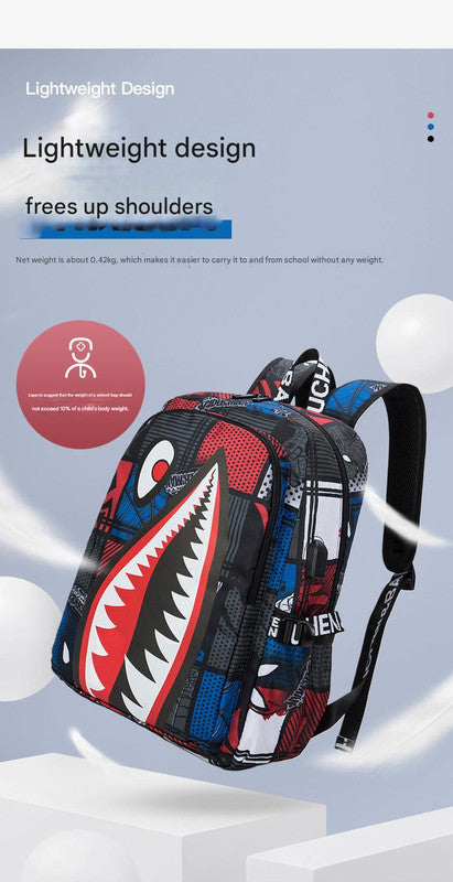 Trendsetter Shark Mouth Print Backpack - Lightweight & Breathable School Bag(Laser Blue) 3
