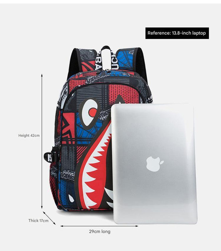 Trendsetter Shark Mouth Print Backpack - Lightweight & Breathable School Bag(Red spider) 6