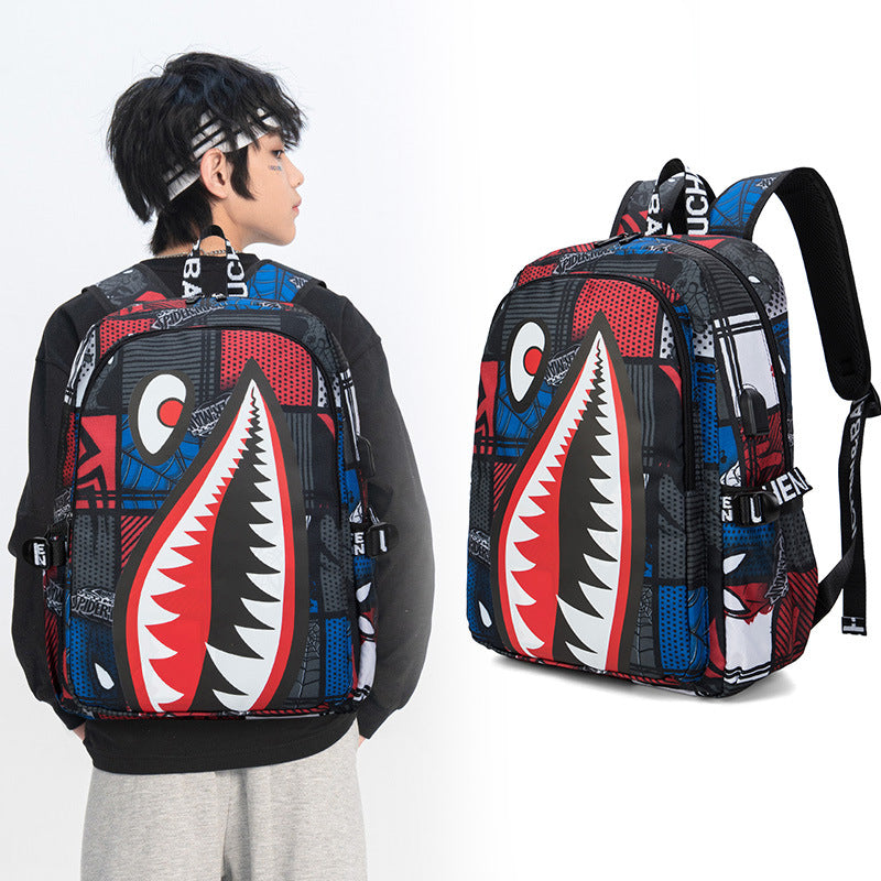 Trendsetter Shark Mouth Print Backpack - Lightweight & Breathable School Bag(Laser red) 4