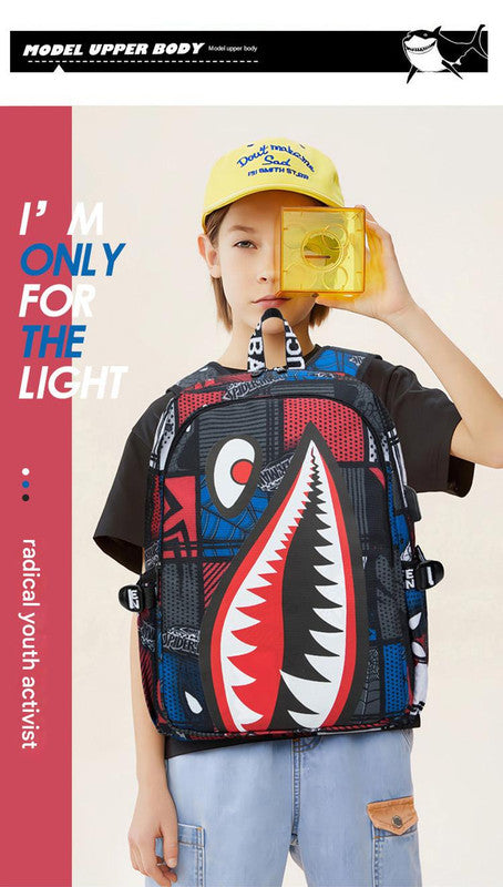 Trendsetter Shark Mouth Print Backpack - Lightweight & Breathable School Bag(Red leaves) 5