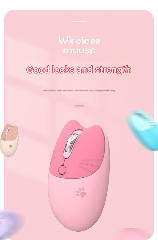 Cute Cat Shaped Wireless Office Mouse - Dual Mode 2.4G/Bluetooth, 3-Level DPI, Silent Click(Milk tea color) 3