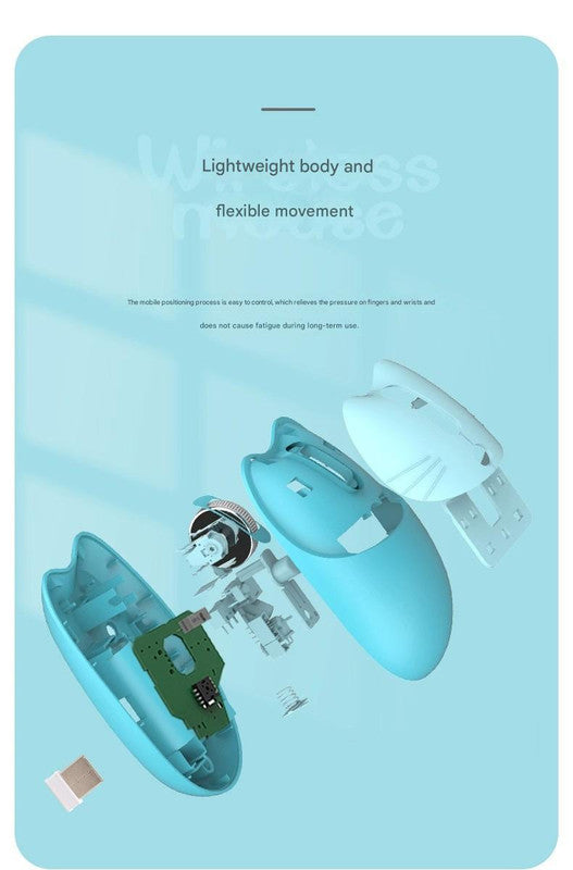 Cute Cat Shaped Wireless Office Mouse - Dual Mode 2.4G/Bluetooth, 3-Level DPI, Silent Click(purple) 4