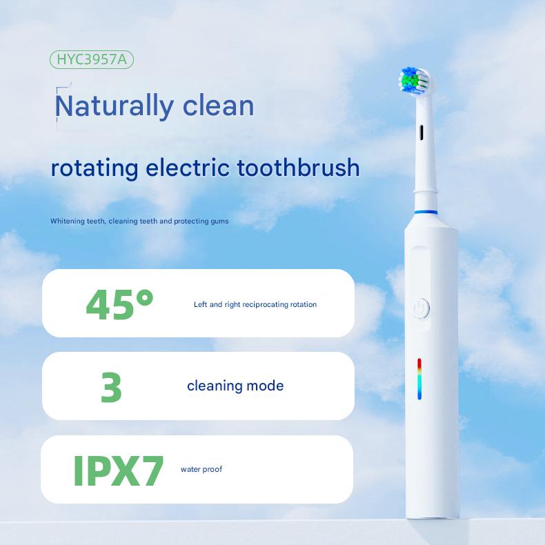 Rotating Electric Toothbrush with 3D Cleaning Action - 3 Modes, IPX7 Waterproof, with Travel Case & 6 Brush Heads(green)