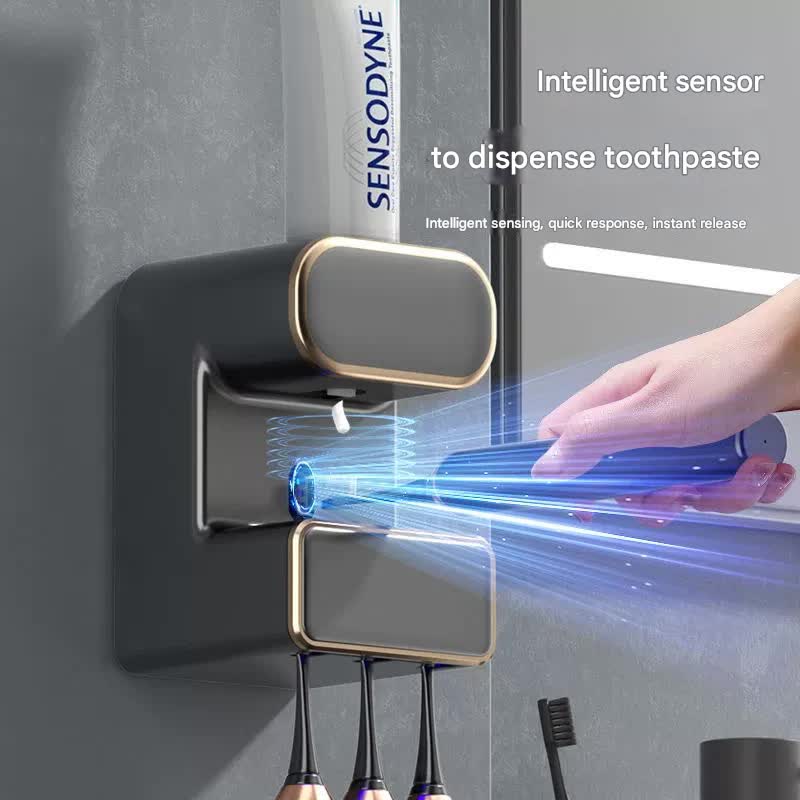 Automatic Toothpaste Dispenser with UVC Toothbrush Sterilizer & Holder - Wall Mounted, Rechargeable(Grey) 3