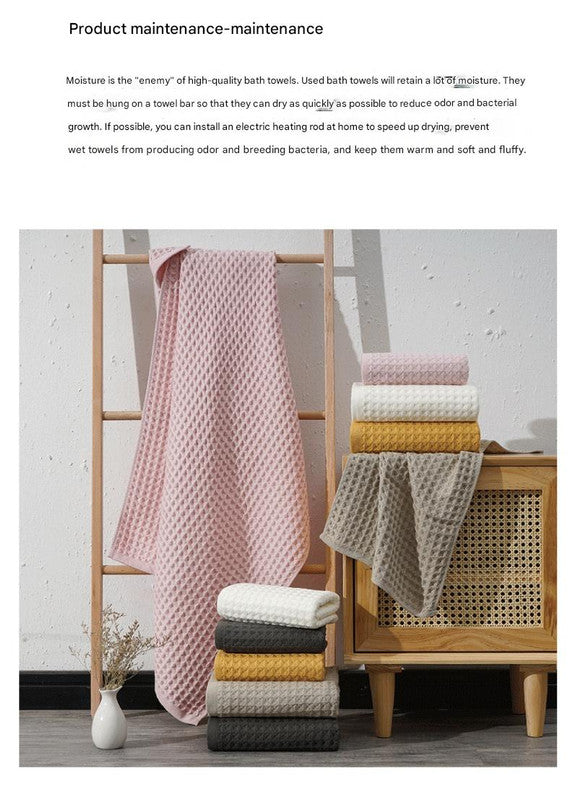 Luxurious 100% Cotton Waffle Weave Towel Set - 3-Piece Absorbent, Quick-Drying & Soft(Pink) 3