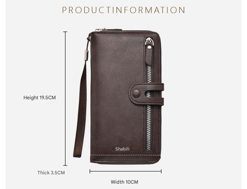 Two pieces High-Capacity PU Leather Clutch Wallet - Unisex Design with Wrist Strap, Zipper & Multiple Card Slots(Dark brown) 6