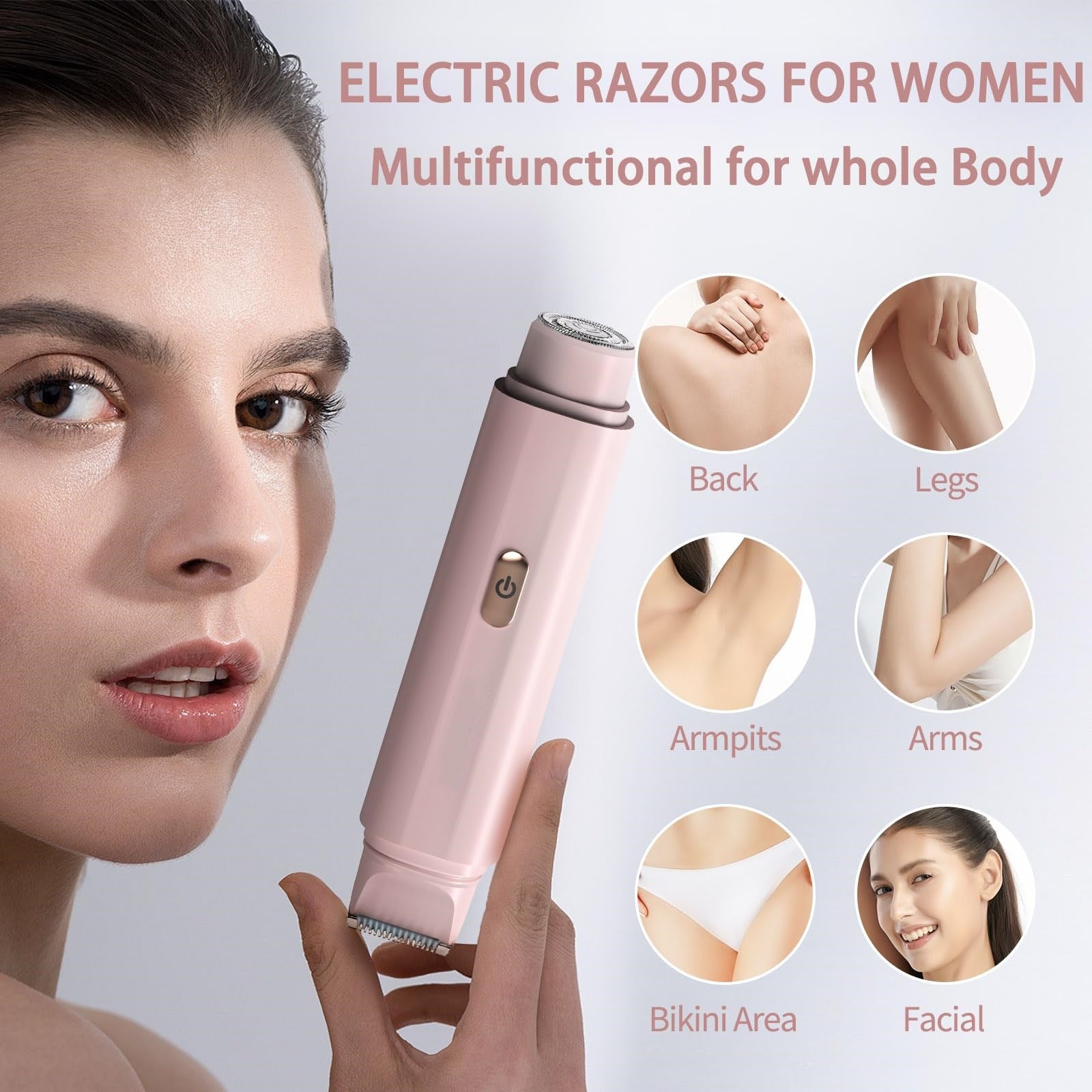 2-in-1 Women's Electric Body Shaver & Facial Trimmer - IPX7 Waterproof, Dual Head with Ceramic Blades, USB Rechargeable(White) 4