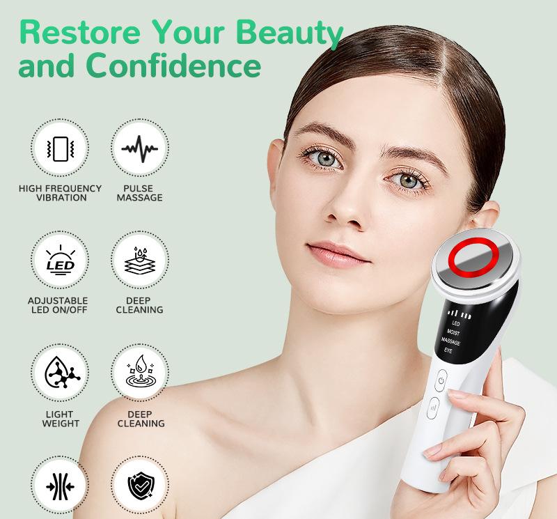 White Multifunctional Facial Beauty Wand with LED Photon Therapy, Hot Compress & Sonic Vibration(White) 5