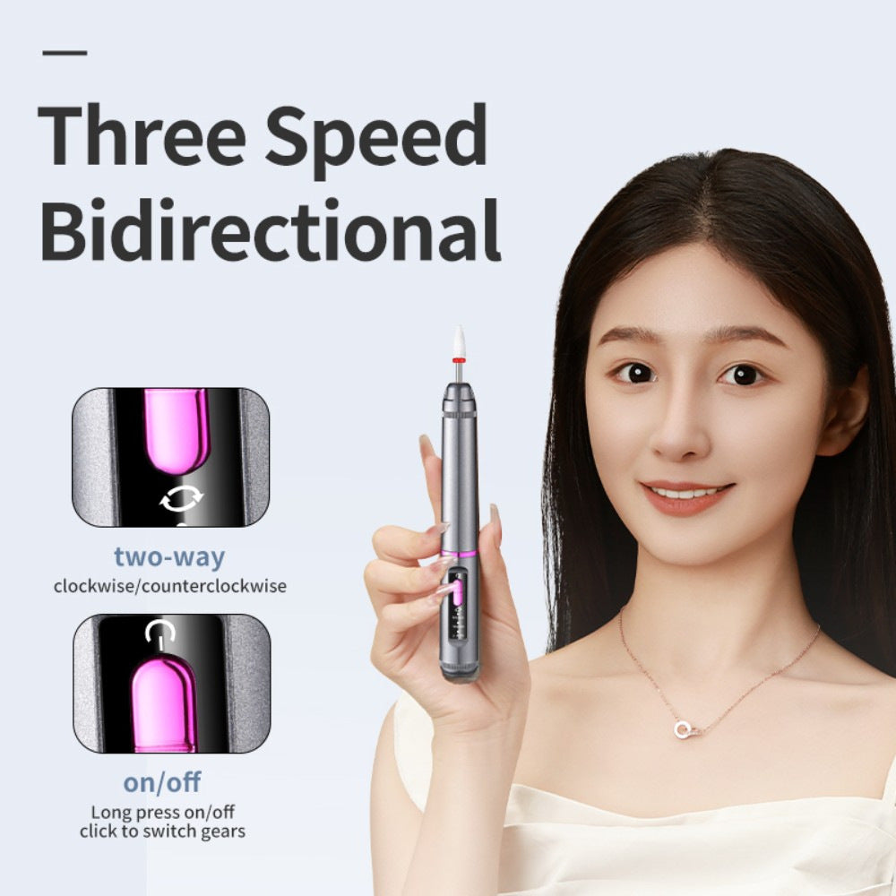 Professional Electric Nail Drill Pen Kit - 3-Speed, Bidirectional, Rechargeable Manicure & Pedicure Tool(Silver Gray) 3