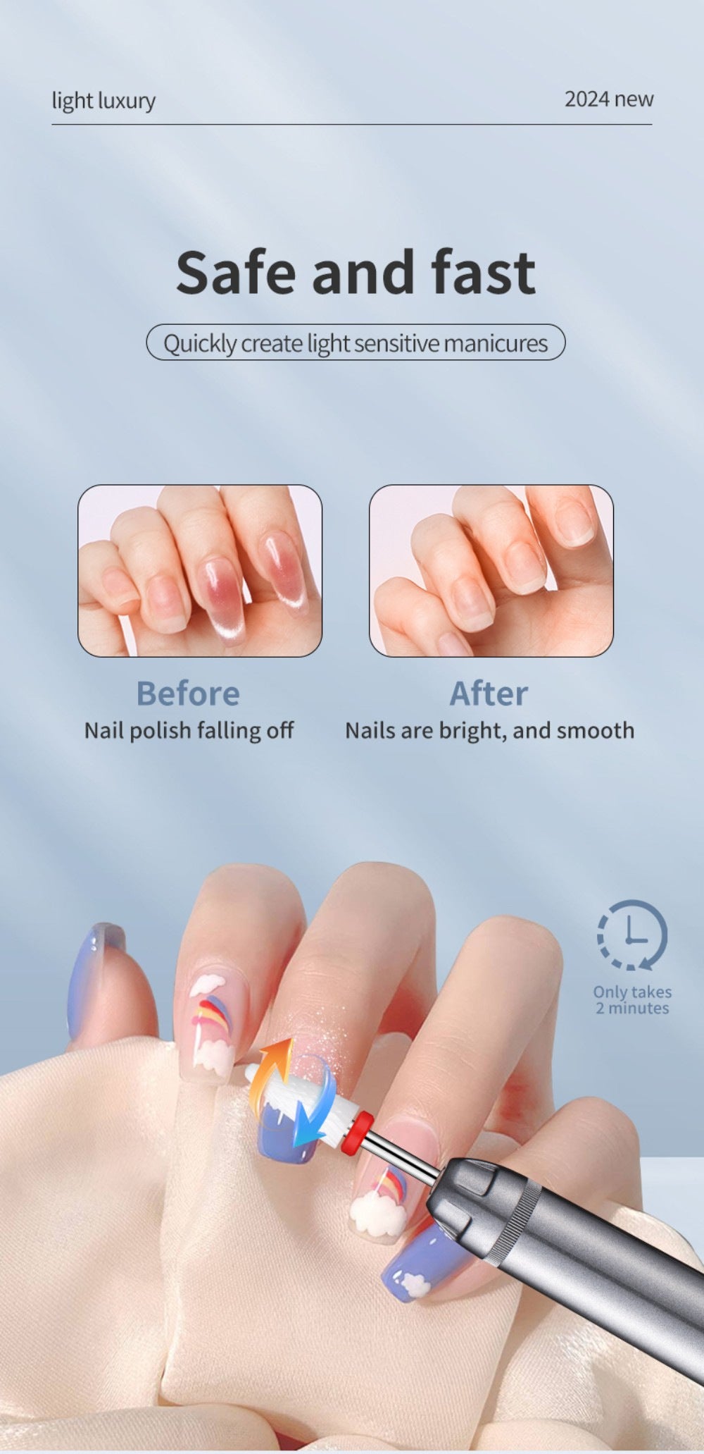 Professional Electric Nail Drill Pen Kit - 3-Speed, Bidirectional, Rechargeable Manicure & Pedicure Tool(Silver Gray) 6