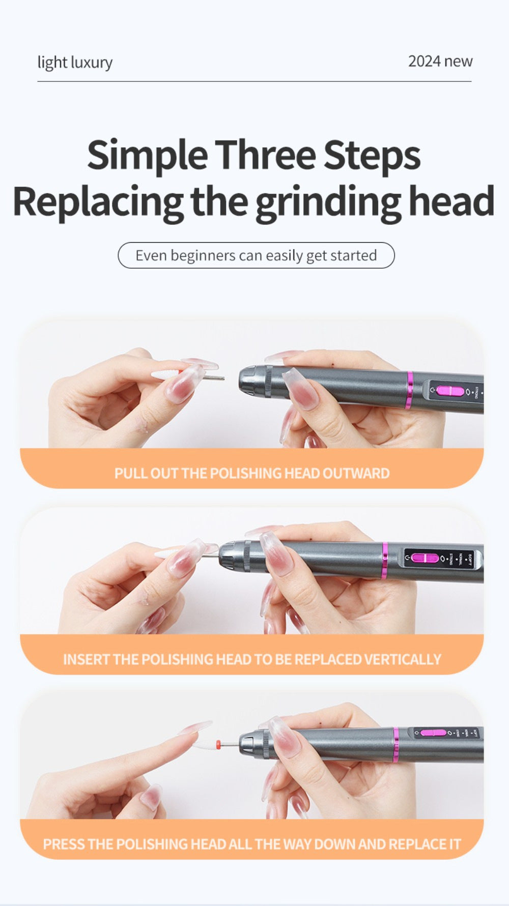 Professional Electric Nail Drill Pen Kit - 3-Speed, Bidirectional, Rechargeable Manicure & Pedicure Tool(Silver Gray) 11