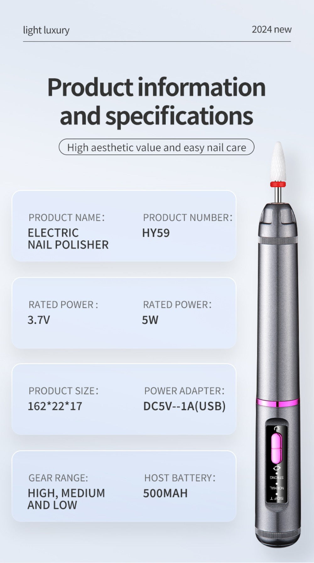 Professional Electric Nail Drill Pen Kit - 3-Speed, Bidirectional, Rechargeable Manicure & Pedicure Tool(Silver Gray) 12