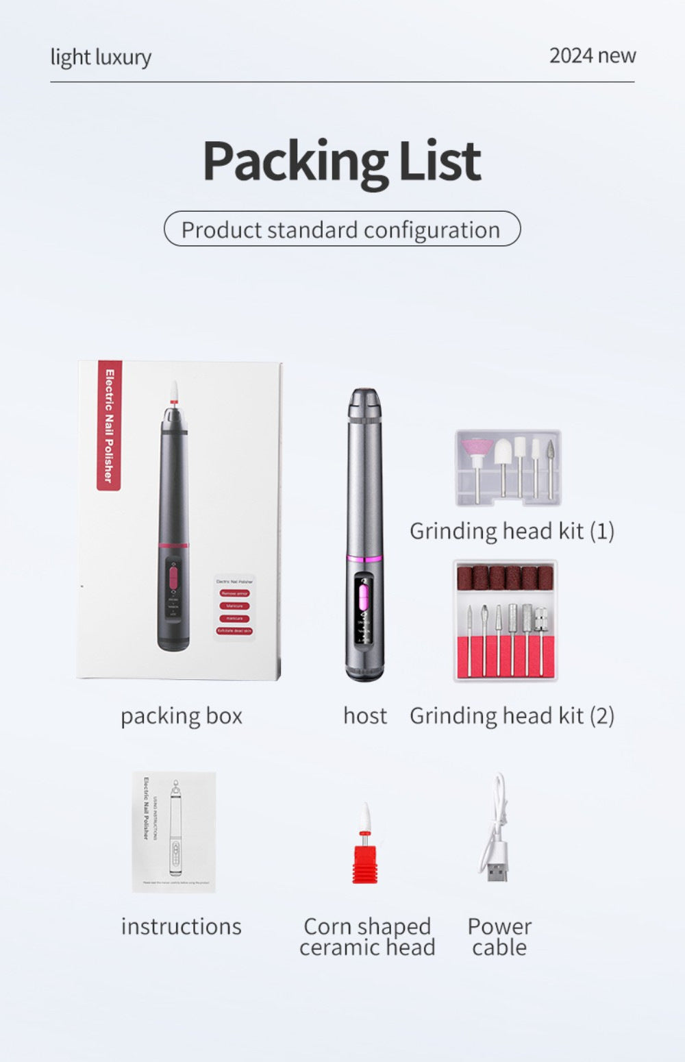 Professional Electric Nail Drill Pen Kit - 3-Speed, Bidirectional, Rechargeable Manicure & Pedicure Tool(Silver Gray) 13