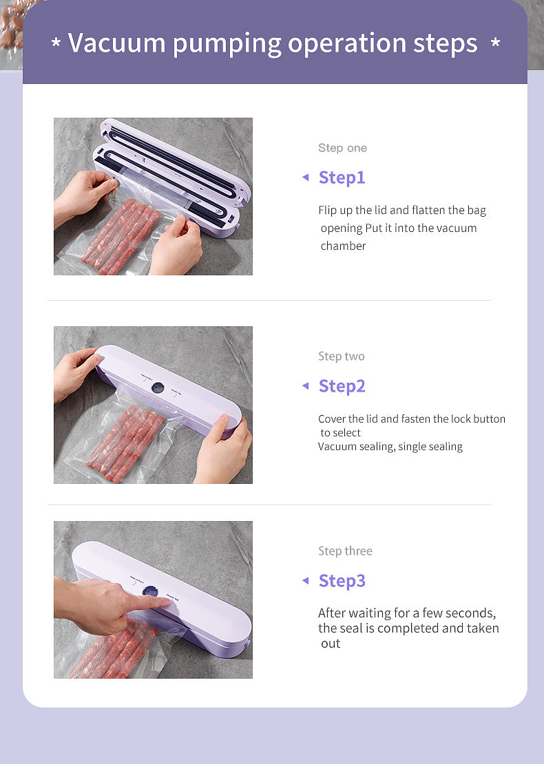 Wireless Portable Vacuum Sealing Machine - Automatic Food Sealer with LCD Display & Dual Modes(Purple) 8