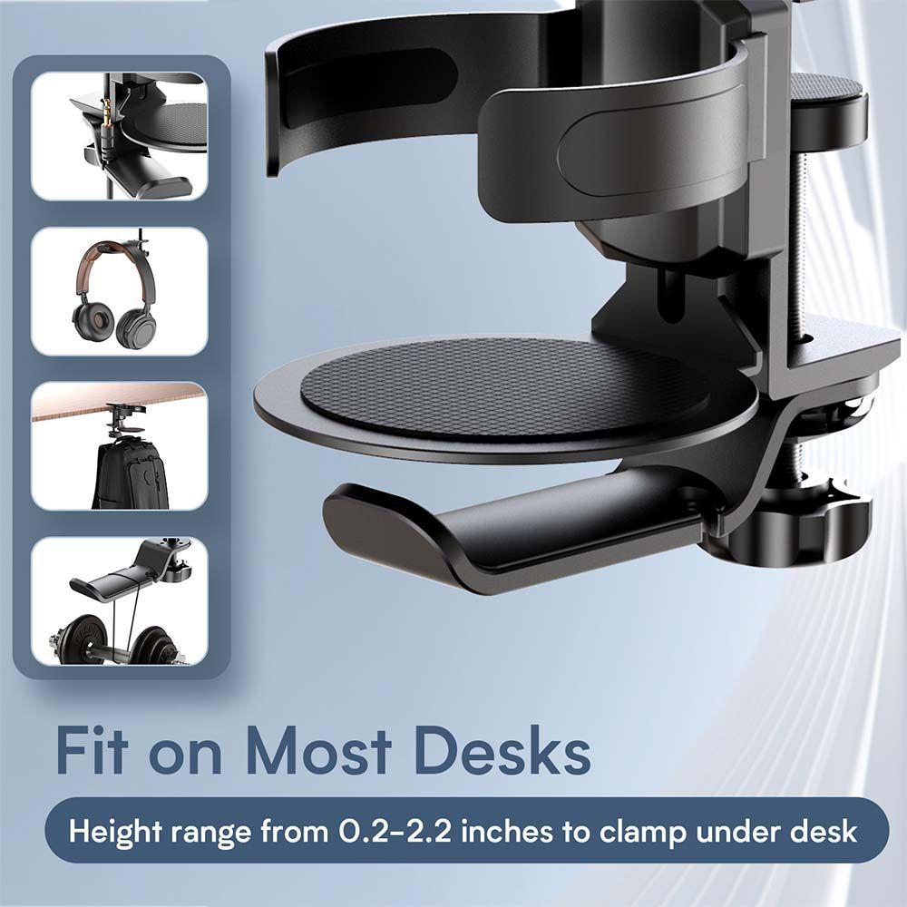 Two desktop clip-on cup holders and headphone hanger - adjustable, non-slip silicone, maximum load 15KG(silver) 3