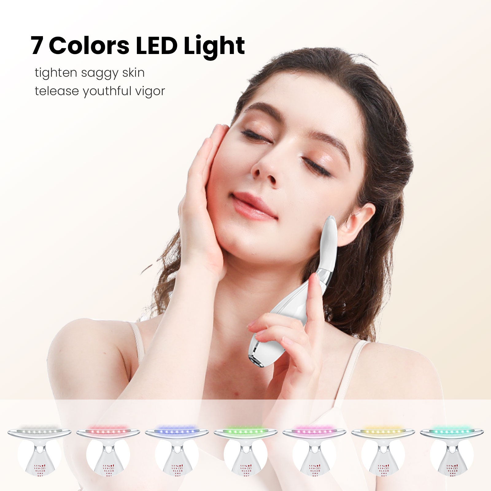 Multi-Function Facial & Neck Massager with LED Light Therapy, EMS & Warm Import - Rechargeable Skin Care Device(White)