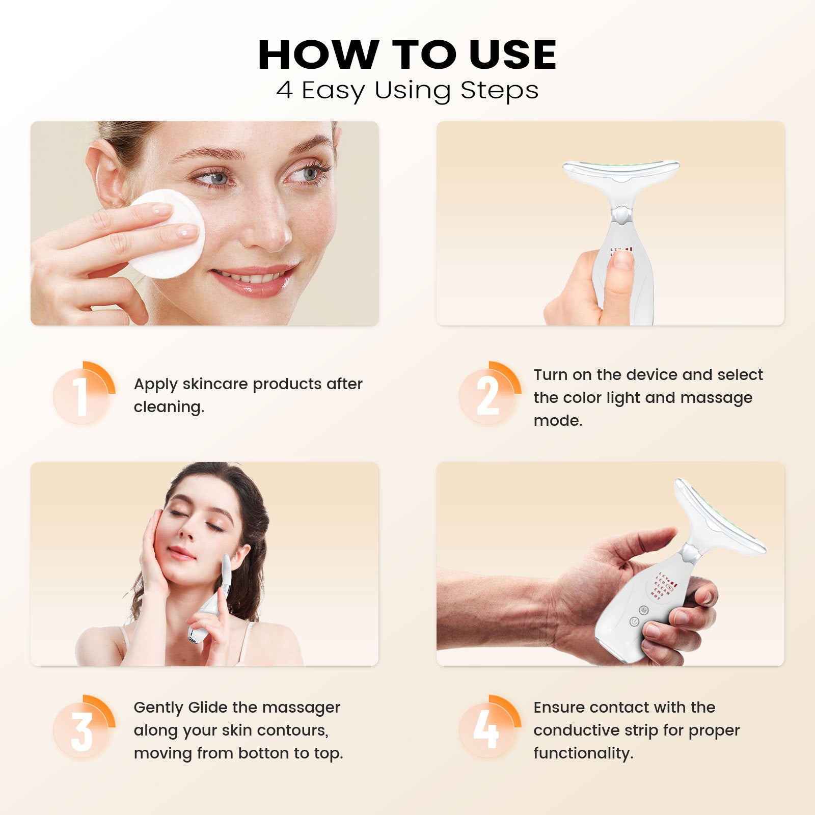 Multi-Function Facial & Neck Massager with LED Light Therapy, EMS & Warm Import - Rechargeable Skin Care Device(black) 4