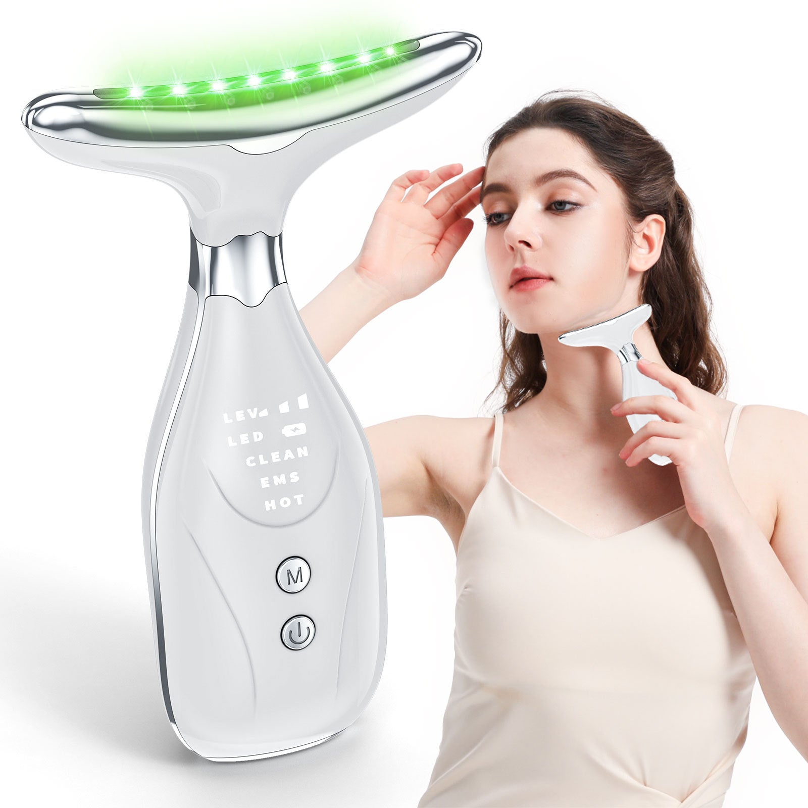 Multi-Function Facial & Neck Massager with LED Light Therapy, EMS & Warm Import - Rechargeable Skin Care Device(black) 5