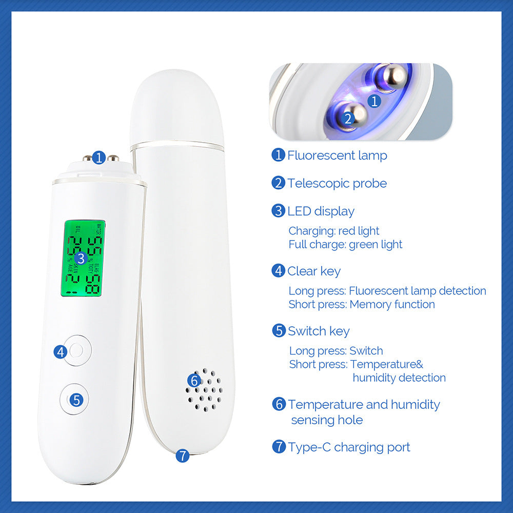 Smart Skin Analyzer with Multi-Function Detection - Measures Hydration, Oil, Elasticity, Skin Age & Fluorescent Agent Test(White) 3