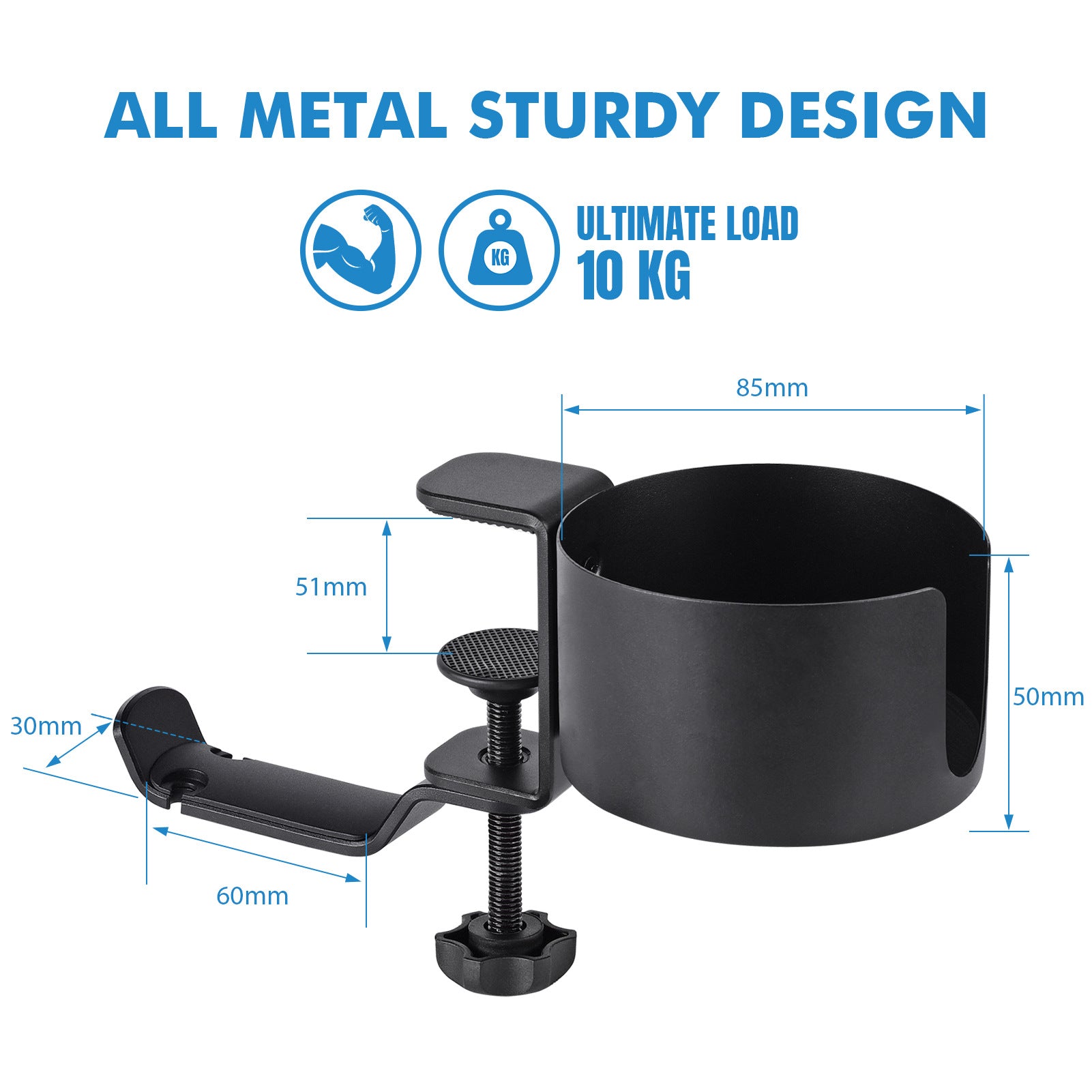 Heavy-Duty All-Metal Desk Clamp with 360-Degree Swivel Headphone Hanger & Cup Holder(black) 6