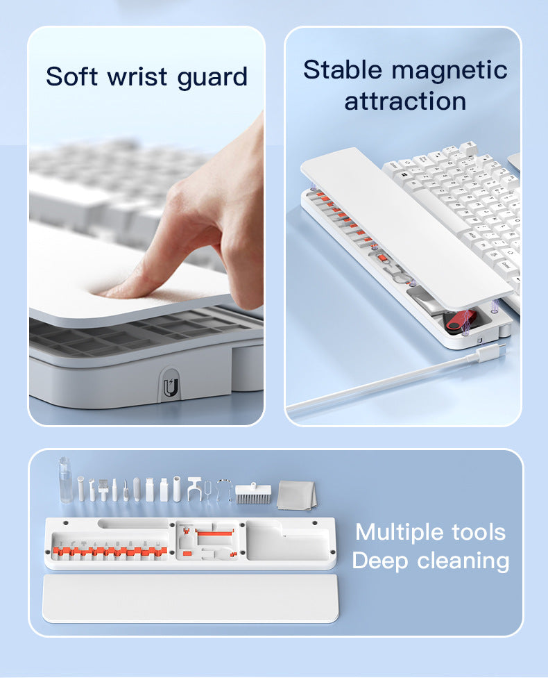 Two Multi-functional Keyboard Cleaning Kit & Ergonomic Wrist Rest with Integrated Storage(White) 5