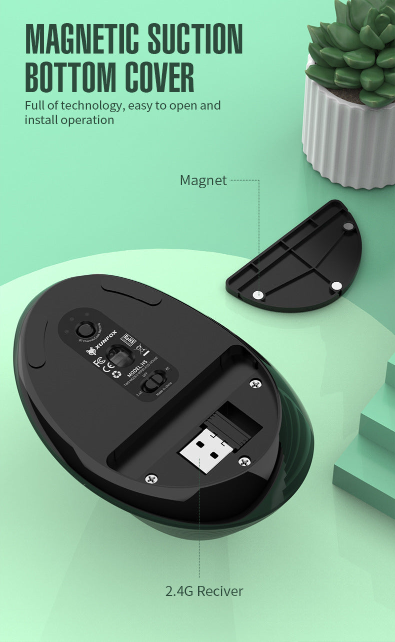 Two Ergonomic Vertical Wireless Mouse - Dual Mode (2.4G & Bluetooth), 5 Adjustable DPI, Silent Clicks, Rechargeable(white) 8