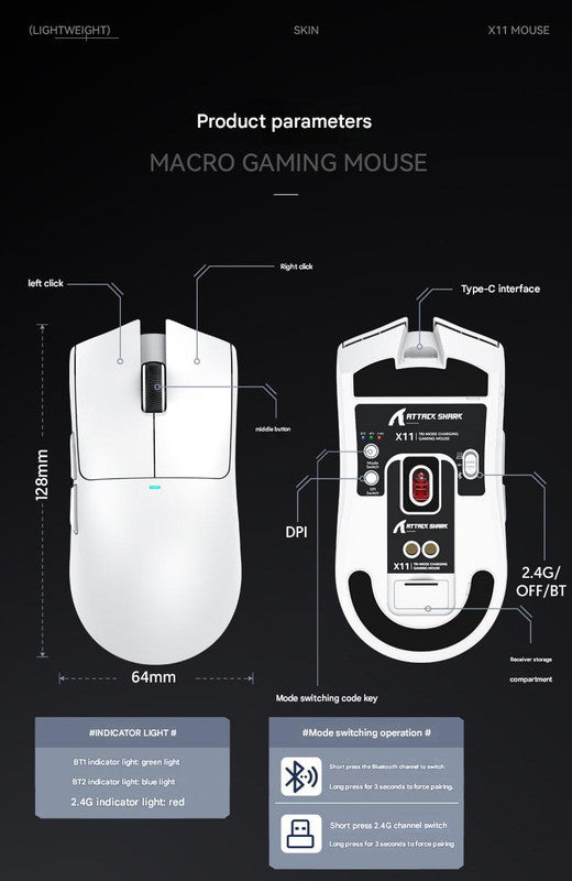 High-Performance Tri-Mode Wireless Gaming Mouse - 22000 DPI, Rechargeable, with RGB Charging Dock(black) 7