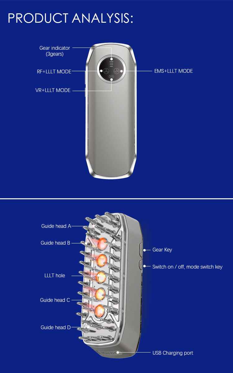 Advanced 4-in-1 Hair Growth Comb with LLLT, RF, EMS & Vibration Massage(White) 8