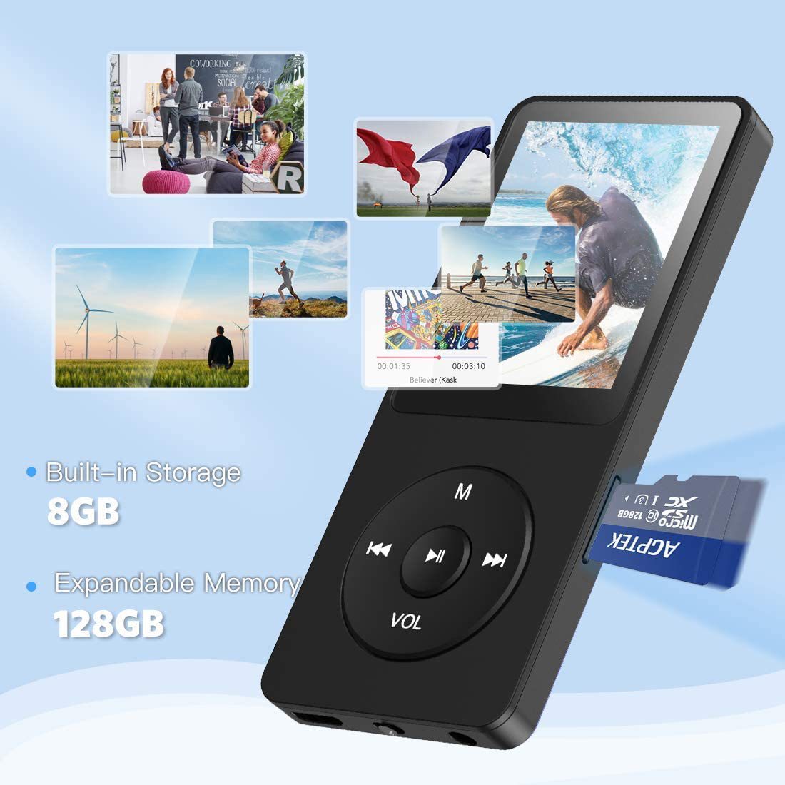 Portable Digital Music Player - Bluetooth 5.4, Hi-Fi Lossless Sound, 8GB Built-in & Expandable Storage(black 16GB) 5
