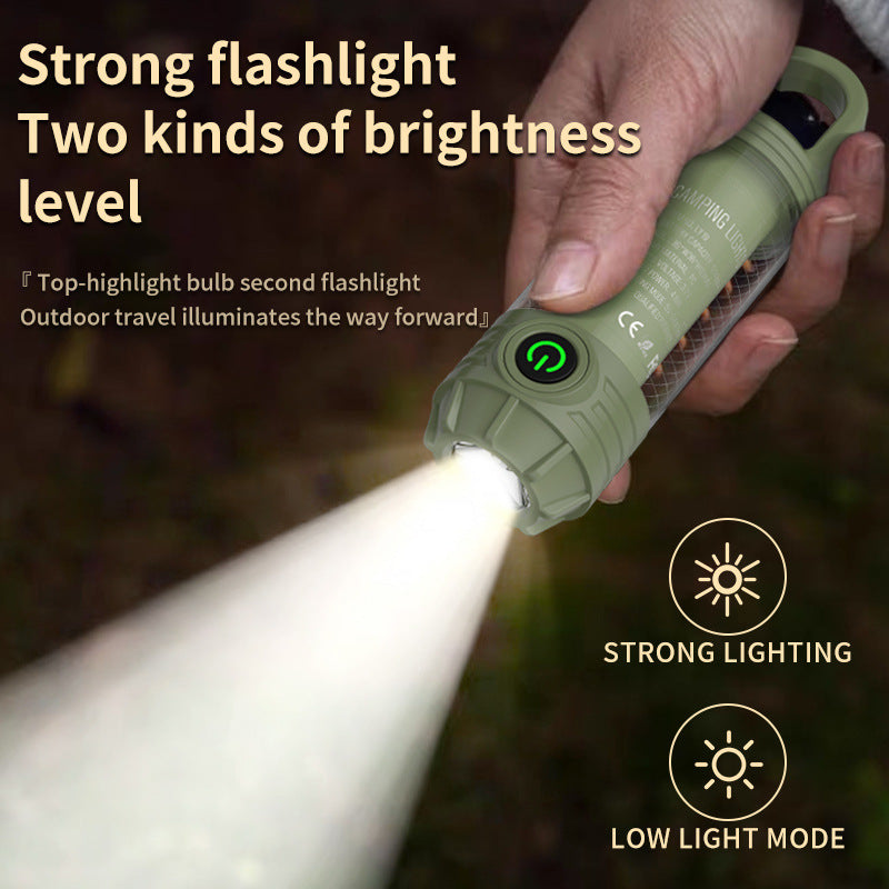 Tri-Color Portable Camping Lantern & Flashlight - Rechargeable, 360°Ambient Light & Hook Design(green) 5