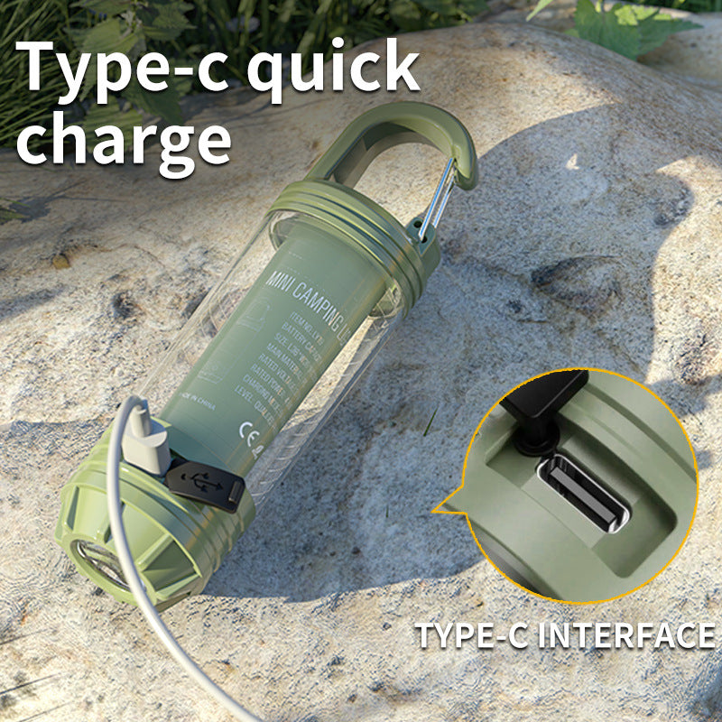 Tri-Color Portable Camping Lantern & Flashlight - Rechargeable, 360°Ambient Light & Hook Design(Khaki) 4