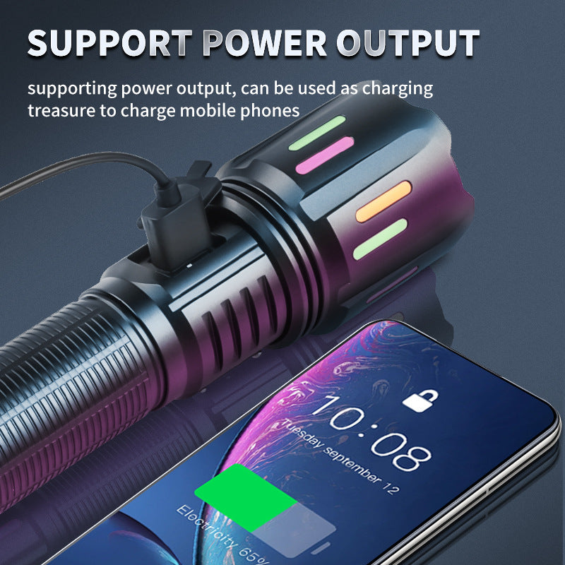 30W High Brightness LED Flashlight with Digital Display & Fluorescent Design - USB Rechargeable, 800-1200M Range(black+One 18650 battery) 5