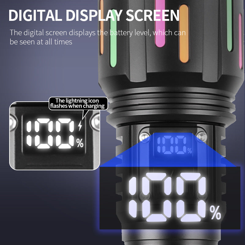 30W High Brightness LED Flashlight with Digital Display & Fluorescent Design - USB Rechargeable, 800-1200M Range(black+One 26650 battery) 4