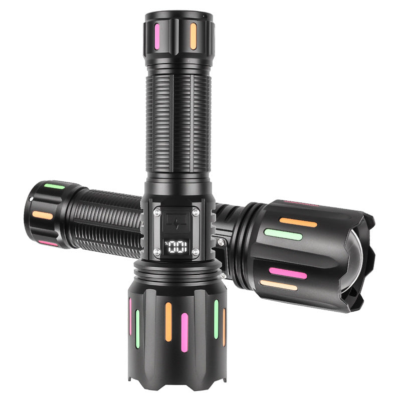 30W High Brightness LED Flashlight with Digital Display & Fluorescent Design - USB Rechargeable, 800-1200M Range(black+One 26650 battery) 6