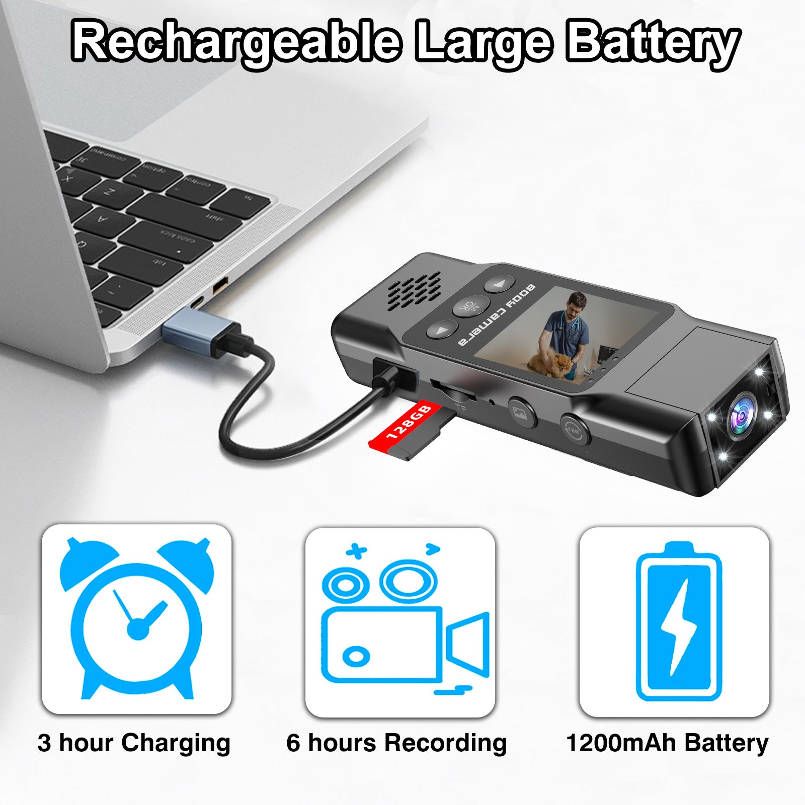 Mini Body Camera with 180 Rotatable Lens, Night Vision & Motion Detection - 1.3 Screen 1200mAh Battery(black)" 4