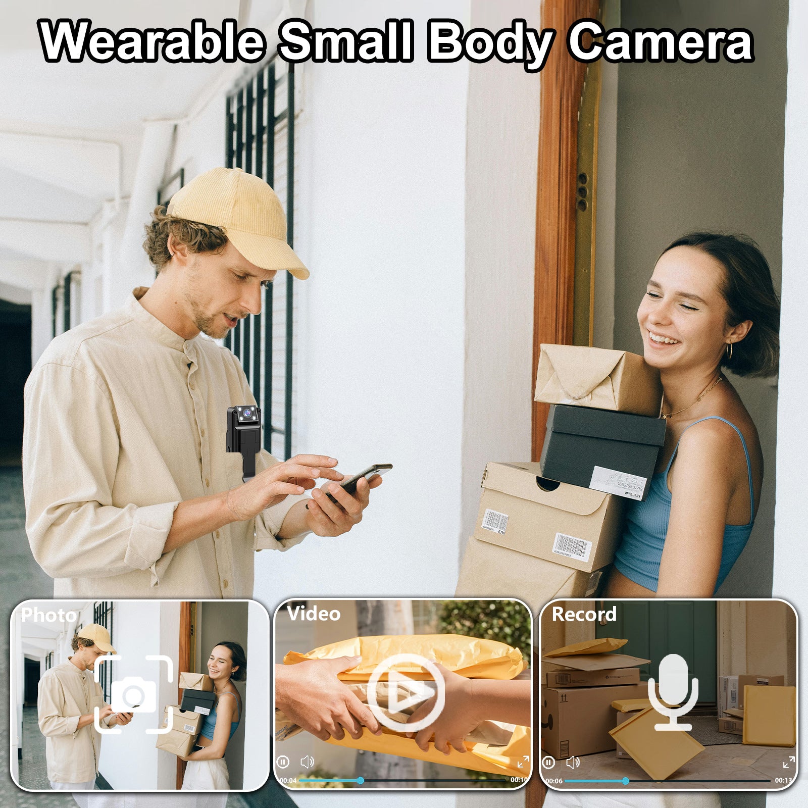 Mini Body Camera with 180 Rotatable Lens, Night Vision & Motion Detection - 1.3 Screen 1200mAh Battery(black+64G)" 6