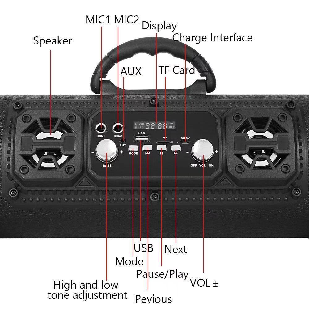 Portable Wireless Speaker - FM Radio, USB/TF Playback, AUX Input, Microphone Support & 2000mAh Battery(black) 4