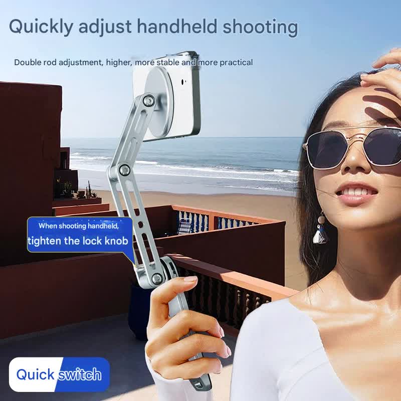 2-in-1 Magnetic Folding Stand for Phones & Tablets - Adjustable Aluminum Desktop & Handheld Holder(silver) 5
