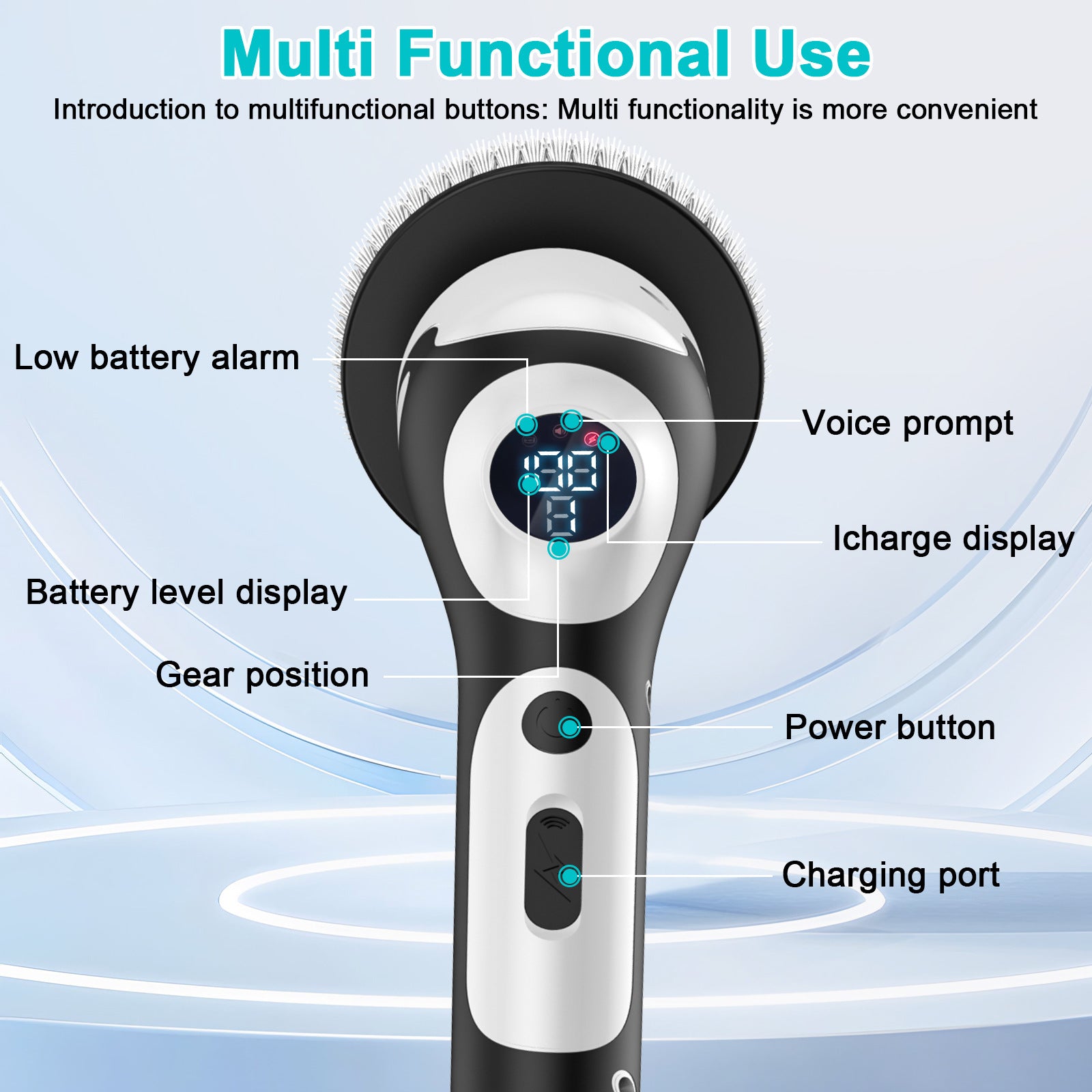 Multi-Functional Electric Spin Scrubber – 9 Heads • Extendable Handle • LED Display 4