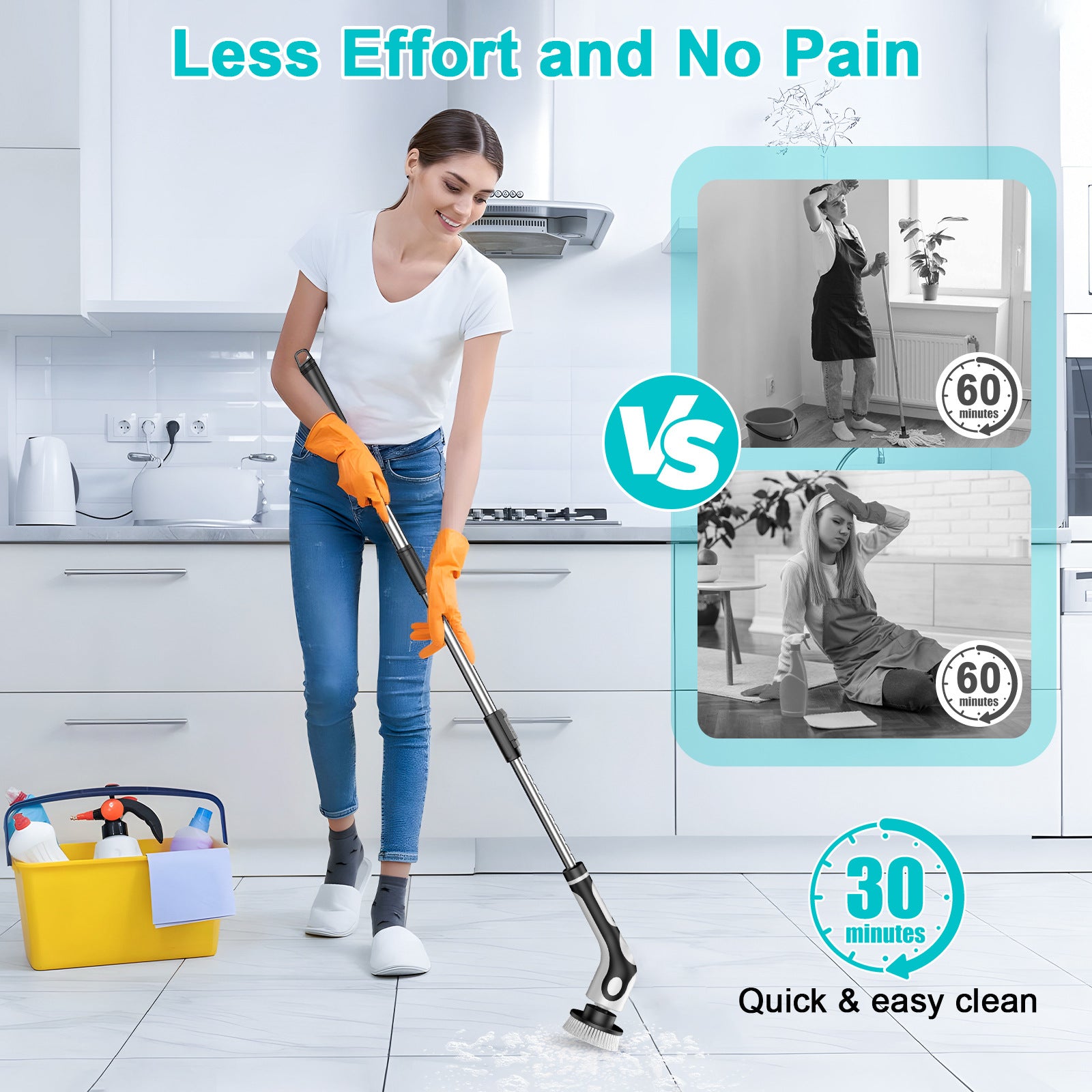 Multi-Functional Electric Spin Scrubber – 9 Heads • Extendable Handle • LED Display