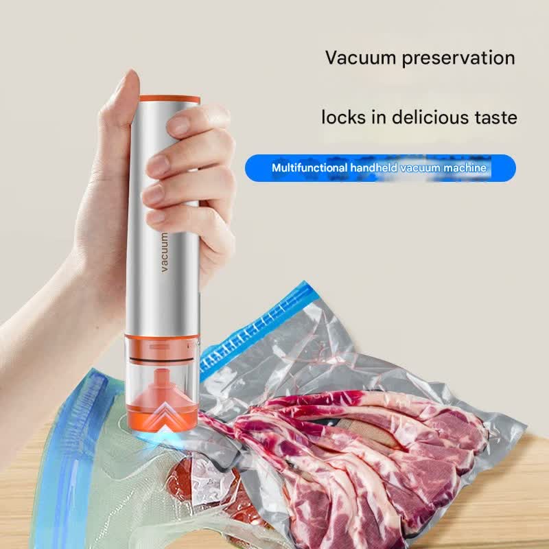 Multi-Function Handheld Electric Vacuum Sealer & Inflator Kit - For Food Bags, Jars, Wine & Balls(Gray Orange) 3